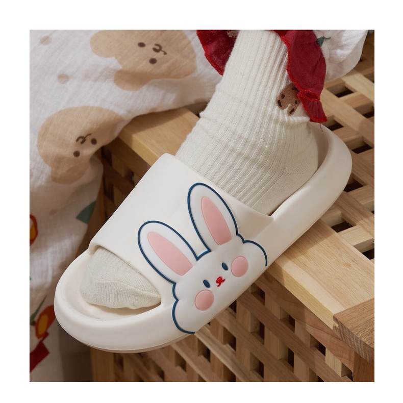 Dép quai ngang nữ cute mang trong nhà icon hình thỏ dễ thương, Dép lê quai ngang nữ icon mặt thỏ 1 bên hiện đại