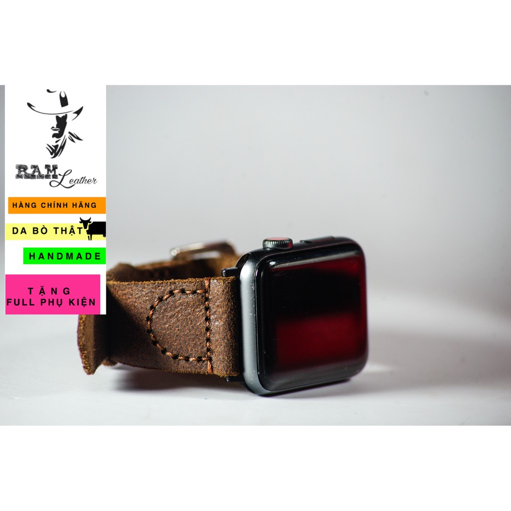 Dây đồng hồ Apple Watch , Iwatch , Iphone Watch Da Bò Thật Có Đinh Tán Phi Công  RAM Leather Pilot  Bền Đẹp