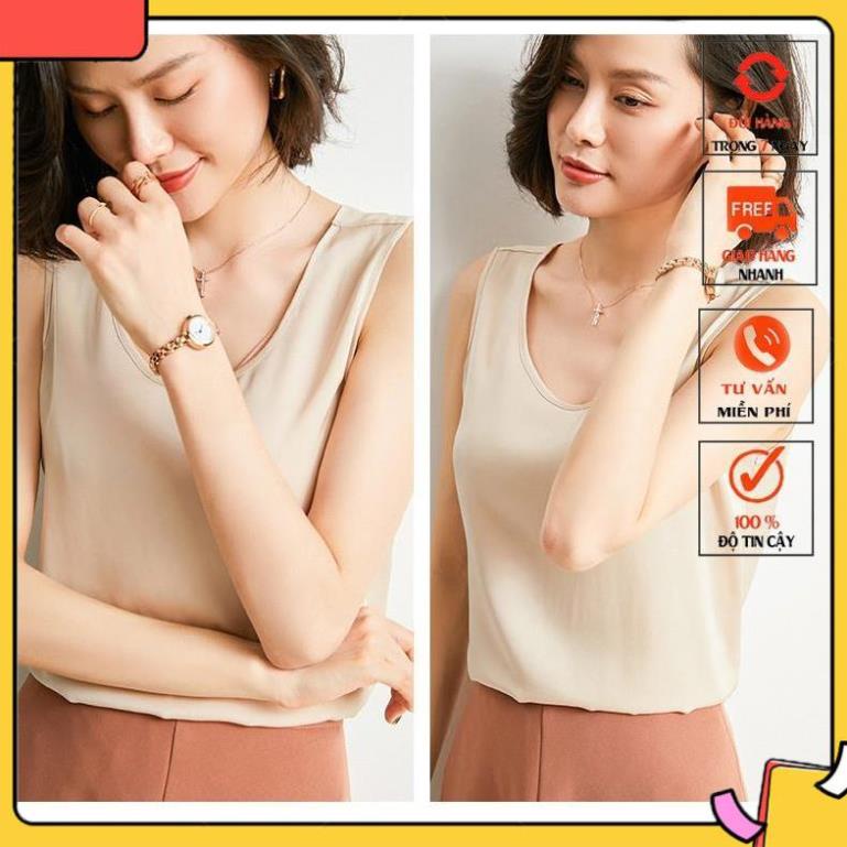 [Hàng loại 1] Áo Ba Lỗ Hai Dây Nữ Lụa Satin Hàn Cao Cấp Madela, Áo 2 Dây Nữ - AKT04