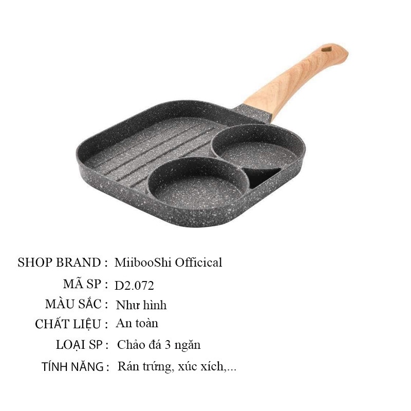 Chảo đá chống dính mini 3 ô cho bếp từ dùng được cho tất cả các loại bếp tiện lợi MiibooShi D2.072