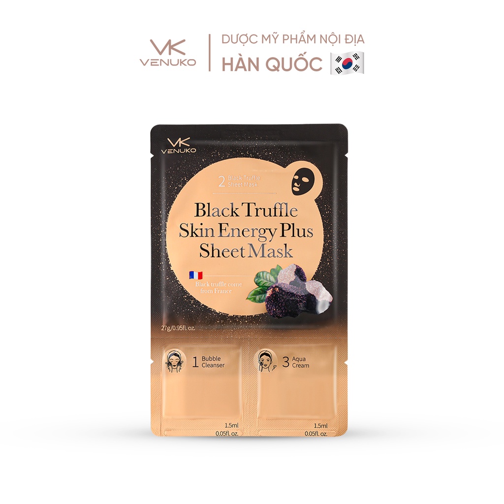 Mặt nạ 3 bước thải độc Venuko Back Truffle Skin Energy Sheet Mask 30ml