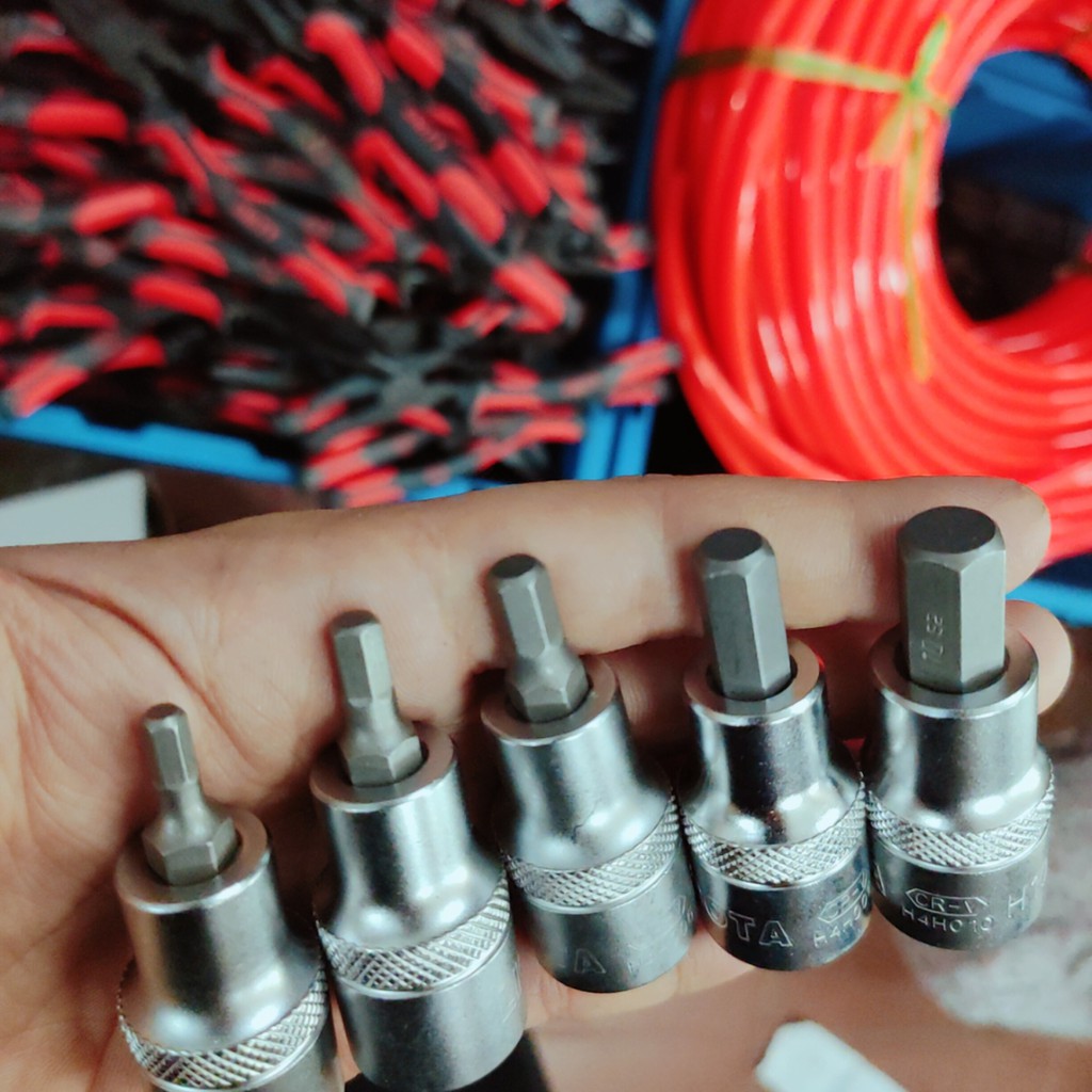 Lục giác 4-5-6-8-10mm chân khẩu 1/2inch, dùng cho súng bắn ốc, bu lông, Đầu tuýp 1/2 inch bit lục giác