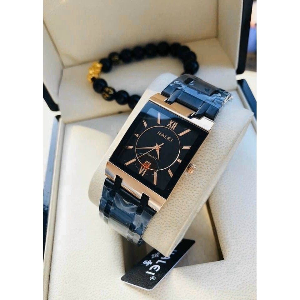 Đồng hồ đeo tay nam, đồng hồ chính hãng HALEI mặt chữ nhật, nam tính, phong cách doanh nhân, không thấm nước