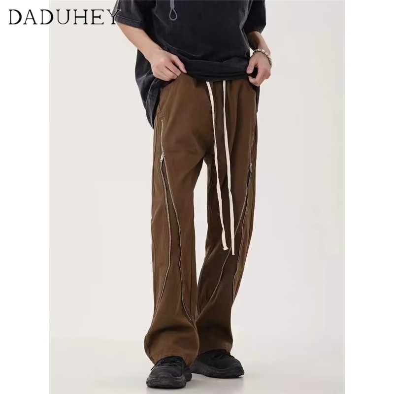 DaDuHey Autumn American Loose Zipper Overalls Fashion Brand Drawstring Straight Casual Pants