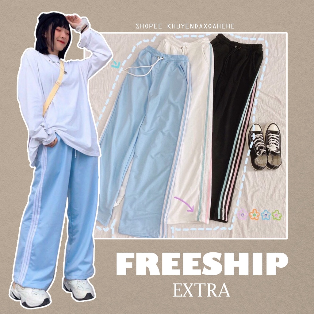 Q008 Quần dài suông thể thao 3 sọc cầu vồng  nam nữ Ulzzang, quần Culottes ống rộng line rainbow Hàn Quốc năng động cute