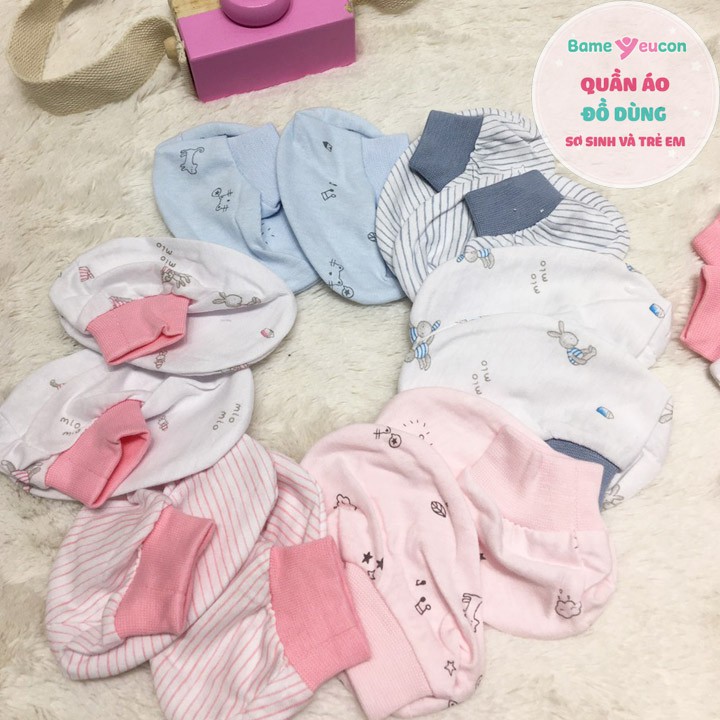 Bao tay/bao chân/mũ Miomio cotton mỏng cho bé sơ sinh