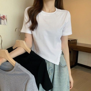 Áo Thun Tay Ngắn Màu Trắng Thiết Kế Lệch Tà Thời Trang Cho Nữ WT-TX-259