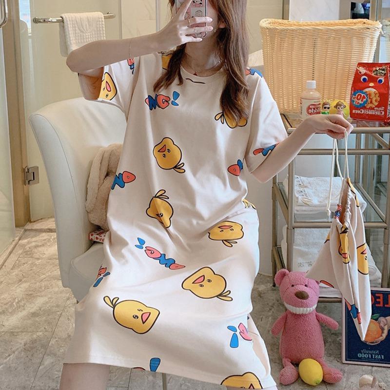 Đầm Ngủ Dáng Rộng In Hình Hoạt Hình Dễ Thương