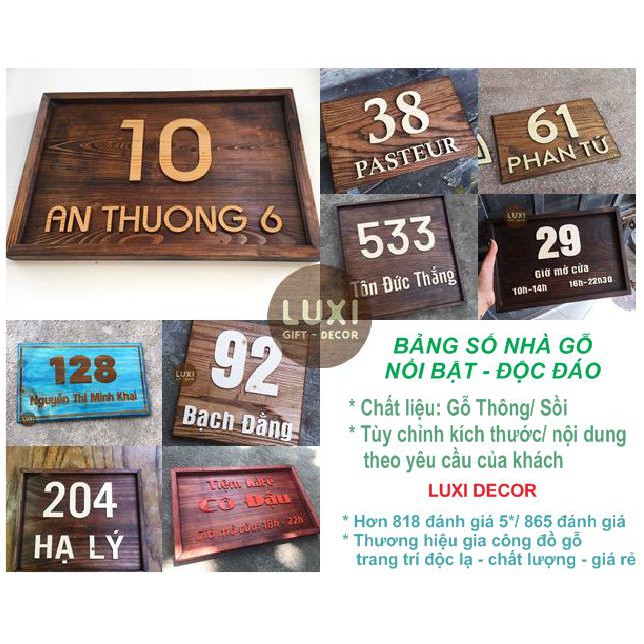 Bảng số nhà gỗ thông/sồi giá rẻ - LUXI deco