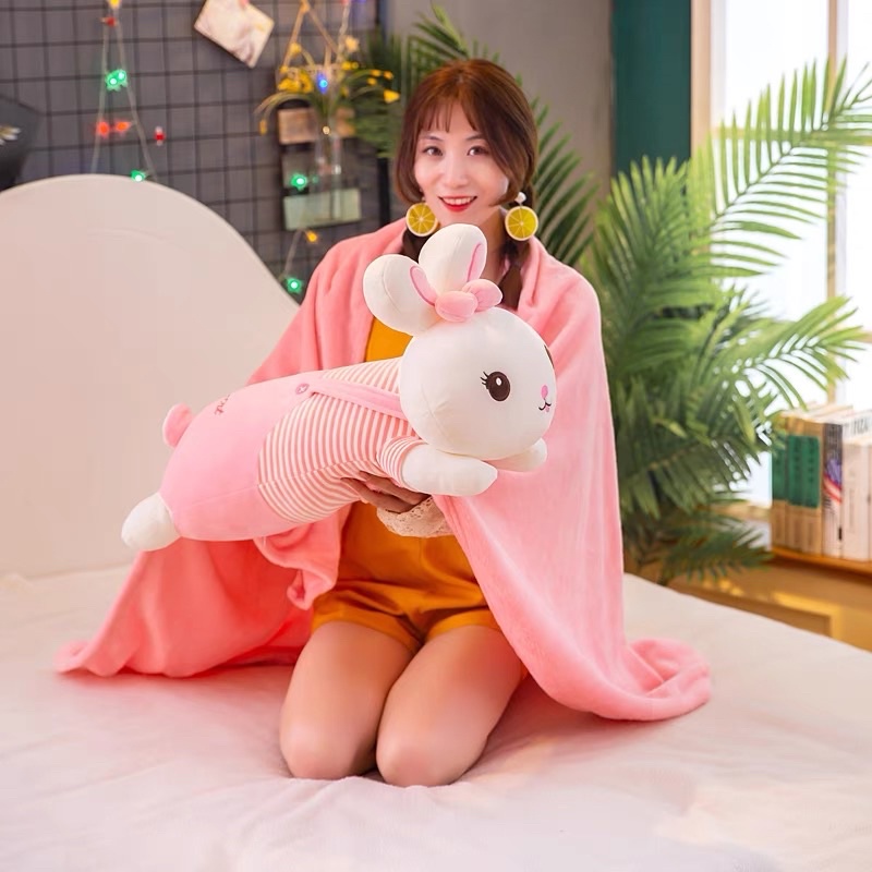 Bộ chăn gối hình thú chất liệu nỉ nhung mềm mại ấm áp, chăn văn phòng, chăn đi học cho bé
