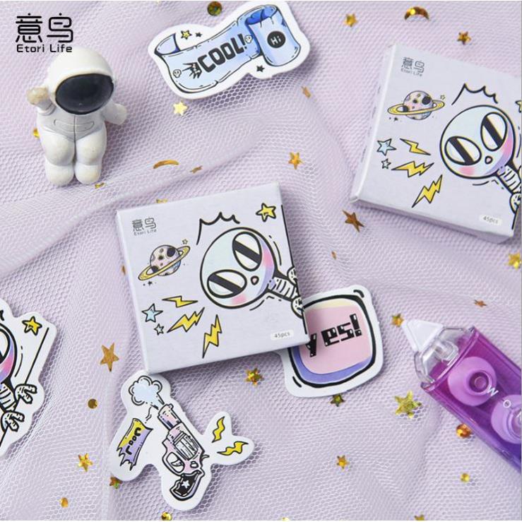 Bộ 45 Sticker Hàn Quốc hình UFO dễ thương dán trang trí E95
