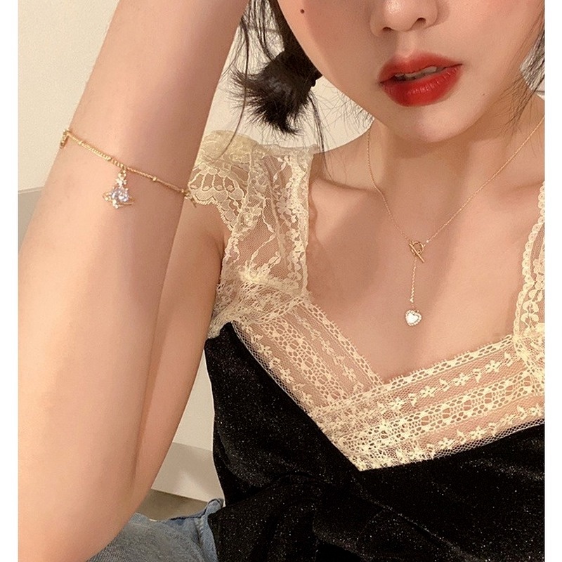 Dây chuyền Ahellogirl hình trái tim phong cách Hàn Quốc cá tính cho nữ