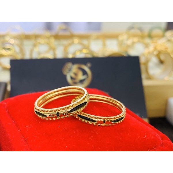 Cặp nhẫn Lông Voi nam nữ chạy 2 viền xoắn VÀNG 18K