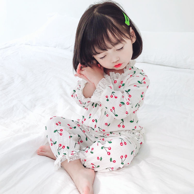 Bộ Đồ Ngủ Dài Tay Họa Tiết Cherry Thời Trang Mùa Hè Hàn Quốc Mới 2022 Dành Cho Nữ