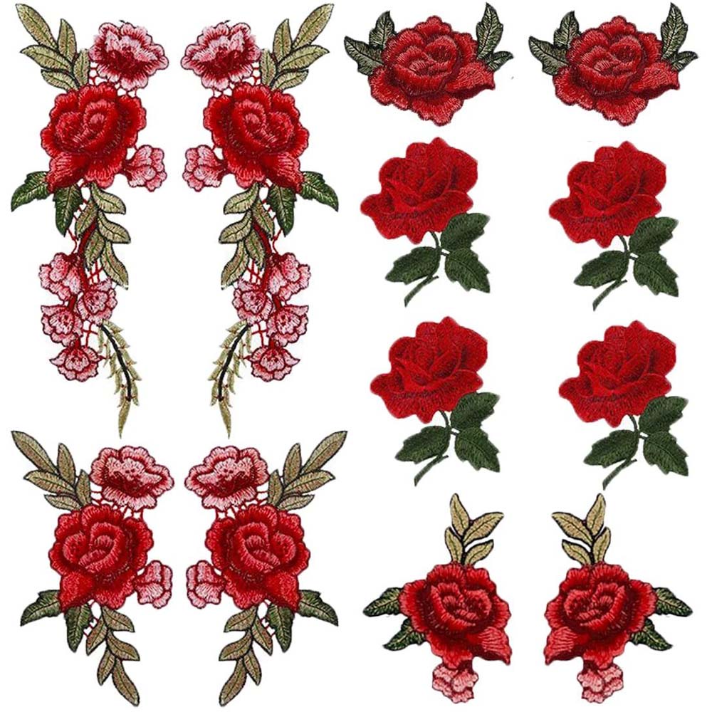 Sticker Ủi Thêu Hình Hoa Hồng Đỏ