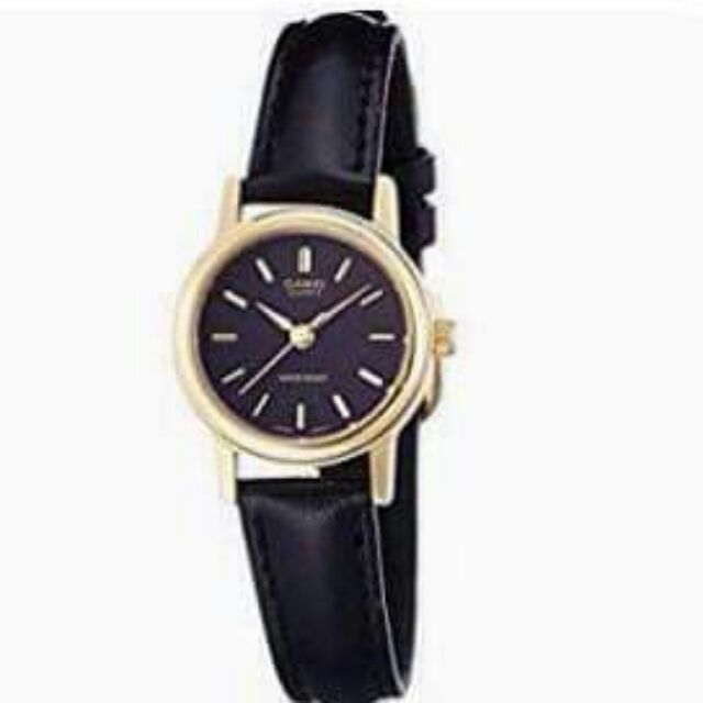 đồng hồ Casio dây da sần màu đen, mặt mạ hợp kim vàng, đồng hồ chạy bằng 3 kim, chống nước, kích thước 28,5*23*7.1mm