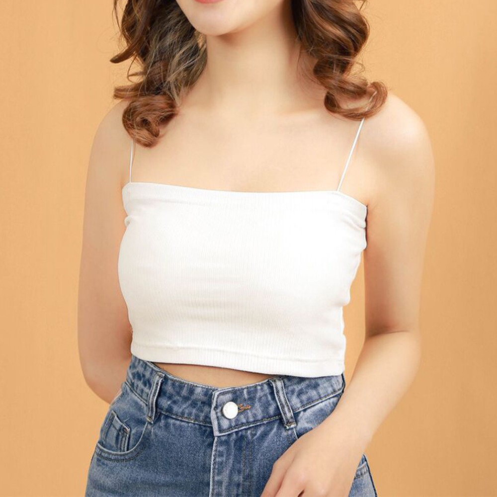 Áo quây linbi màu trắng freesize 42-55kg, thun hai dây basic phong cách trẻ trung A2018