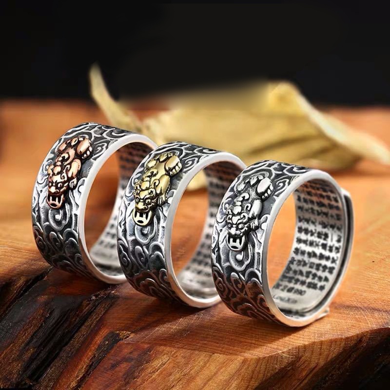 Nhẫn Cầu Tài Lộc Lộng Lẫy Có Thể Điều Chỉnh Kích Cỡ Phong Thủy Pixiu Cho Nam