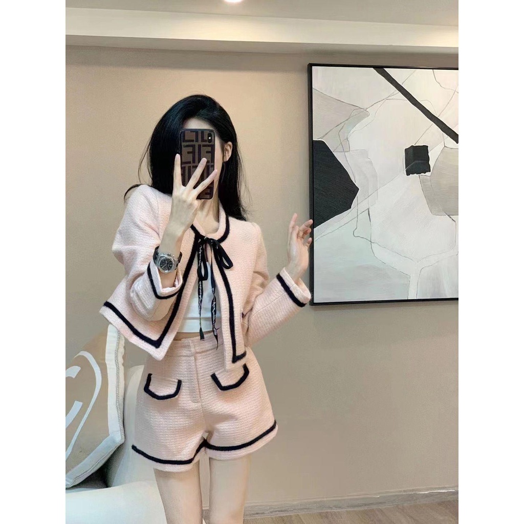 Set Áo Thun Tay Dài Phối Quần Short Thời Trang Mùa Thu 2022 Dành Cho Nữ