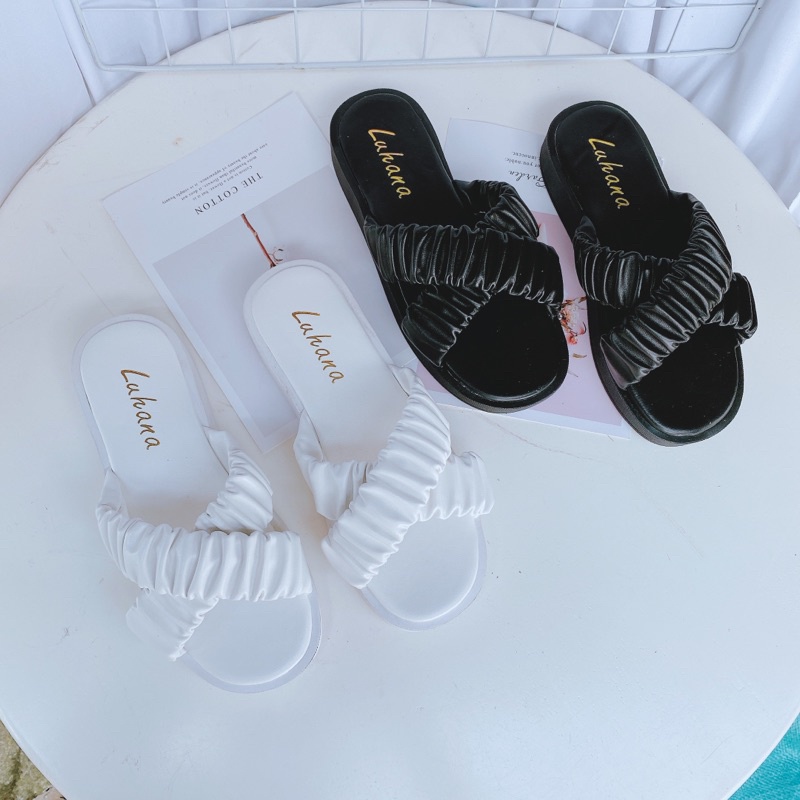 (Ảnh thật chủ shop) Dép bánh mì quai chéo nhún bèo Luhana phong cách ulzzang thời trang
