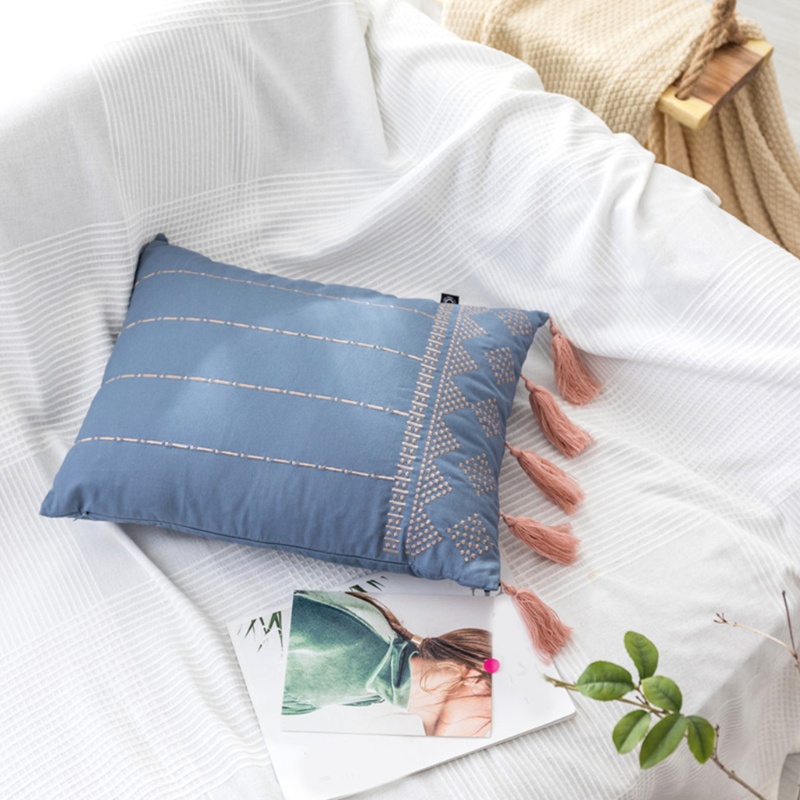 Vỏ Gối Hình Chữ Nhật Thêu Họa Tiết Kẻ Sọc Phong Cách Châu Âu