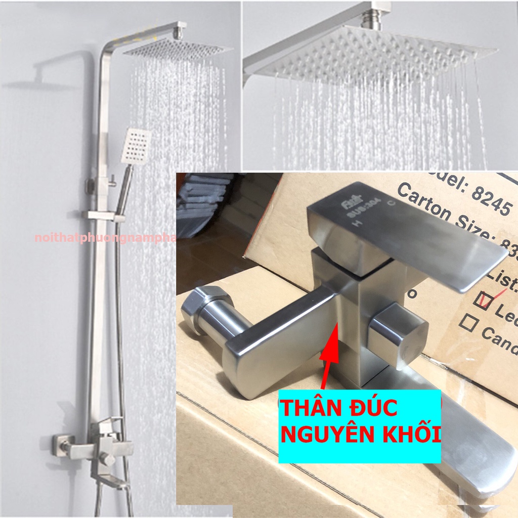 {100% INOX 304} Bộ Sen Cây Tắm Đứng Nóng Lạnh INOX 304 N1005 Fotar và tay sen và dây inox 304 không han gỉ SEN CÂY VUÔNG