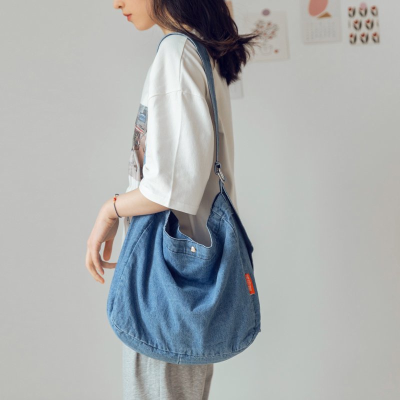 Túi Đeo Chéo Một Bên Vai Sức Chứa Lớn Bằng Vải denim Phong Cách Harajuku Nhật Bản Cổ Điển Dành Cho Học Sinh