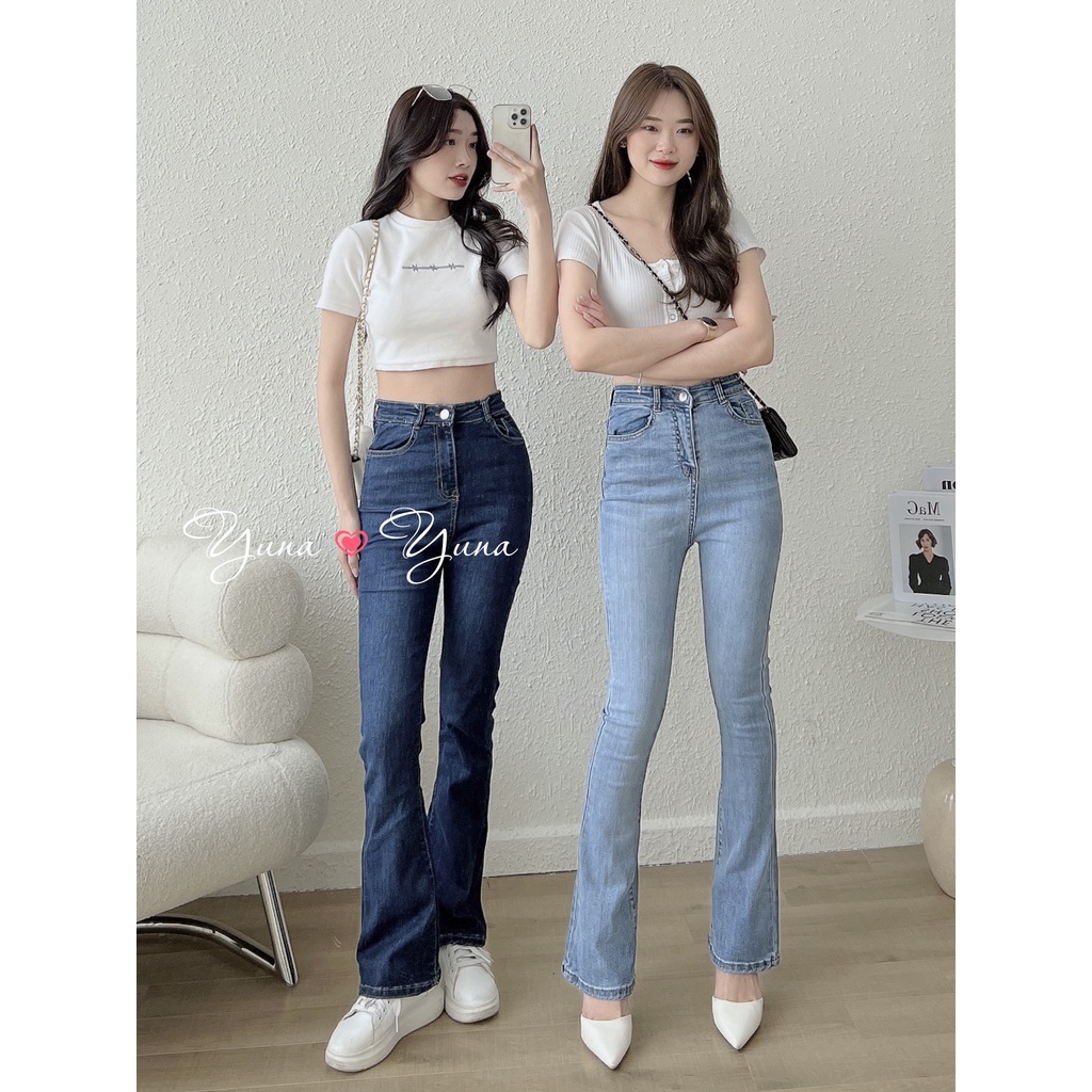 Quần jean nữ YUNA ống loe lưng cao dáng ôm phong cách Ulzzang Hàn Quốc co dãn bốn chiều, thời trang nữ YUNA | BigBuy360 - bigbuy360.vn