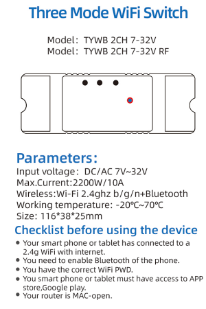 Tuya Sonoff With shell TYWR App USB 5V/DC7-32V Tuya App Smart Switch Home Self-Locking 433MHz 2 Ch Control Switch Module 3 Mode