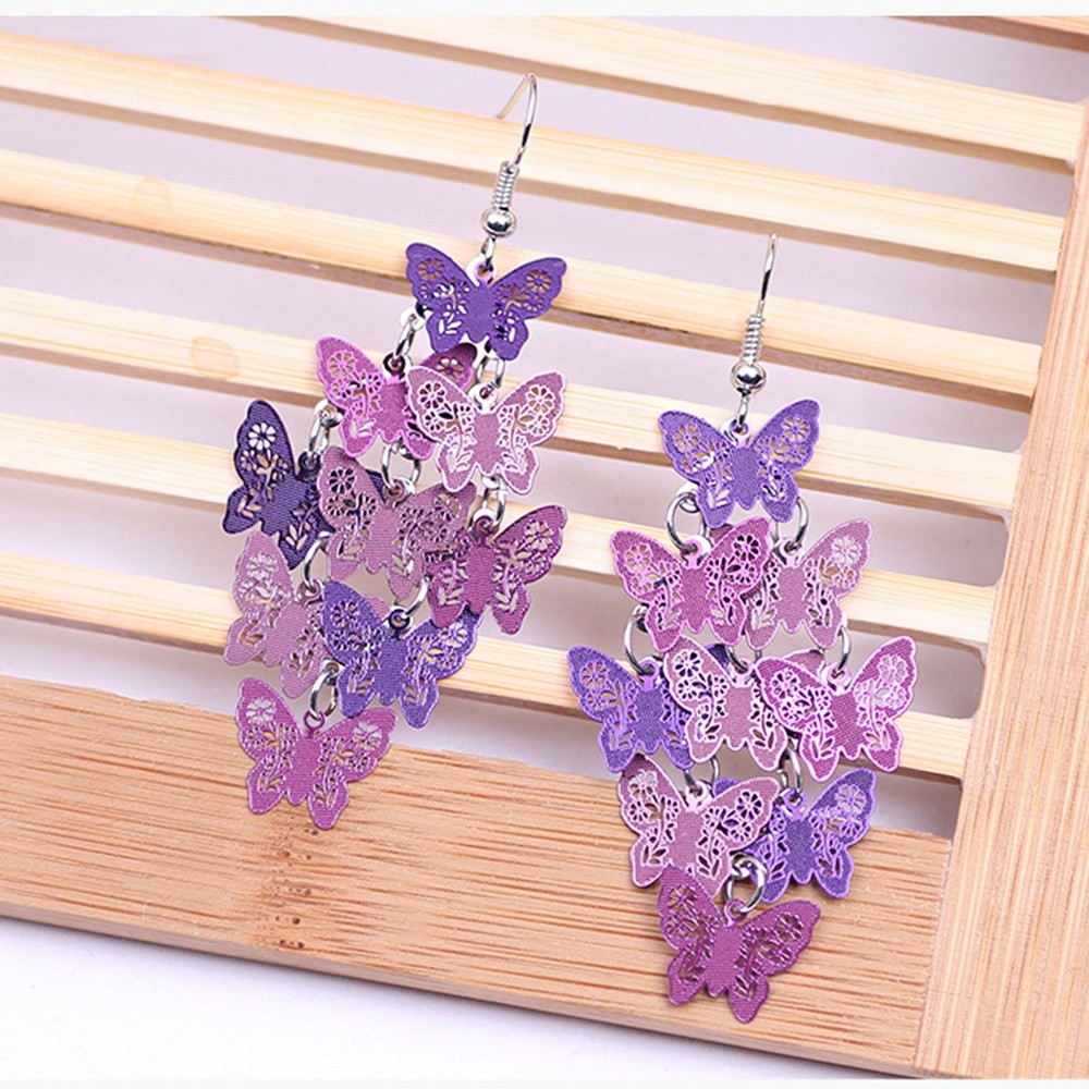 Khuyên tai kim loại dạng dây hình bướm nhiều màu sắc đầy cá tính