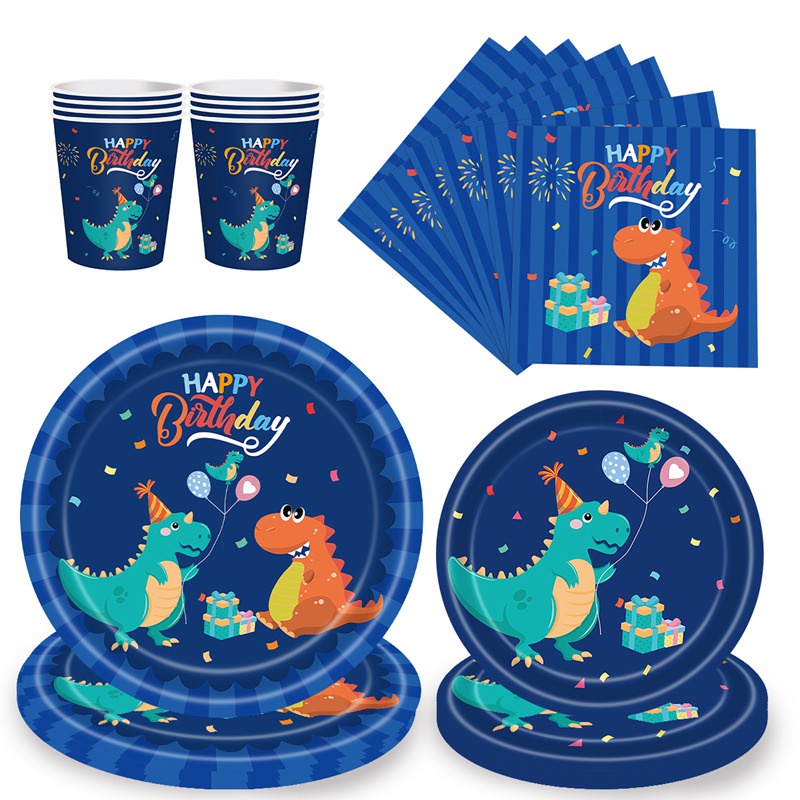 Bộ Dụng Cụ Bàn Ăn 16 Cốc In Hình Khủng Long Hoạt Hình Dùng Một Lần Trang Trí Tiệc Sinh Nhật Cho Bé Trai