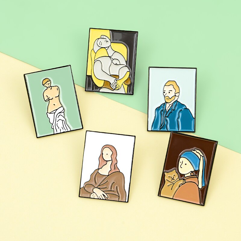 Ghim cài áo chủ đề tranh Van Gogh Mona Lisa sành điệu