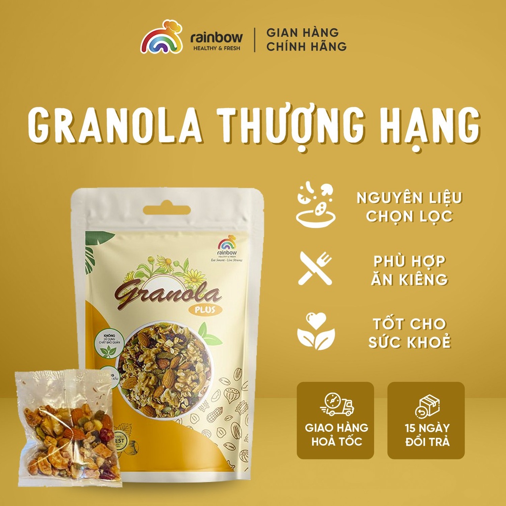 8 Gói GRANOLA THƯỢNG HẠNG Rainbow Healthy &amp; Fresh dinh dưỡng vị ngon đặc biệt, tạo ngọt từ mật hoa Mật Dừa Cao Cấp