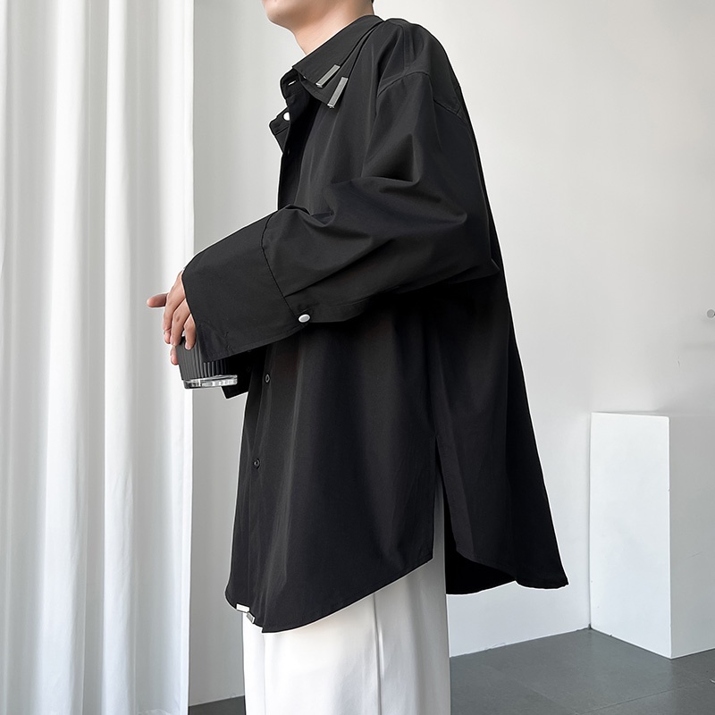 Áo Sơ Mi Nam Dài Tay Hai Lớp Cổ Rời Trang Trí Kim Loại Trang Trí Xây Dựng Tóc Mùa Xuân Thu