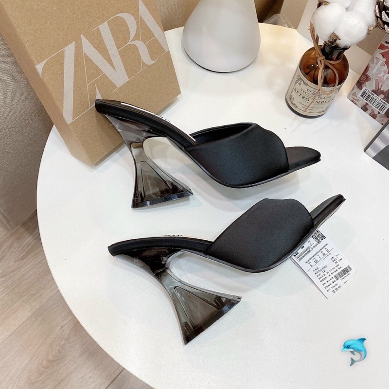 Dép cao gót,Guốc zara gót plastic chuẩn tag zara fullbox