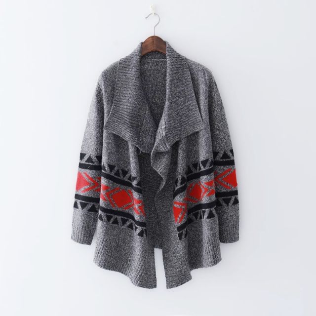 [Nhiều màu] Áo cardigan len cổ đổ họa tiết xuất Âu (có sẵn)