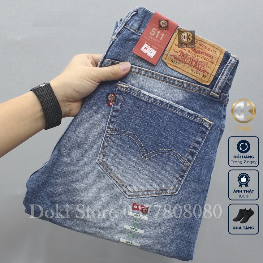 Quần Jean Nam Cao Cấp Xanh Nhạt DK-08, Quần bò nam ôm đứng Slimfit, chất co giãn - Doki