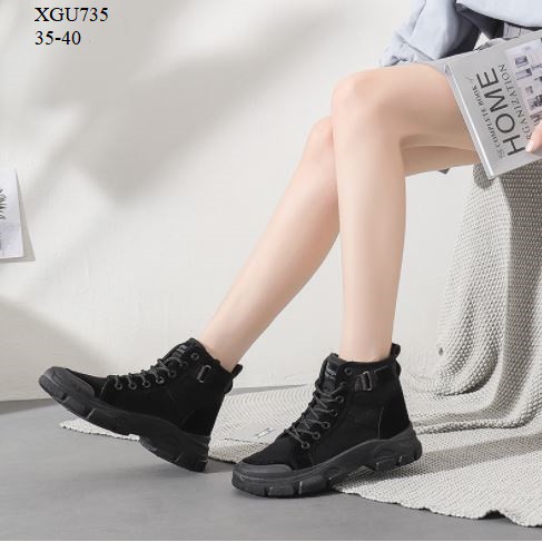 XGU 735 Giày boots canvas 2 màu nâu - đen cơ bản trẻ trung, cá tính (HÀNG ORDER)