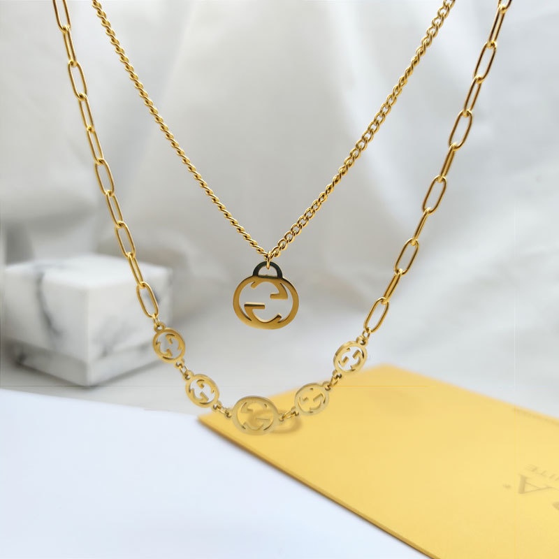 Vòng Tay Dây Chuyền Bằng Thép Titan Mặt Hai Chữ G Phong Cách Âu Mỹ Độc Đáo Thời Trang Cho Nữ