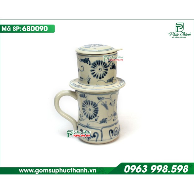 Phin cafe và ly sứ mỹ nghệ Bát Tràng vẽ Cúc dây