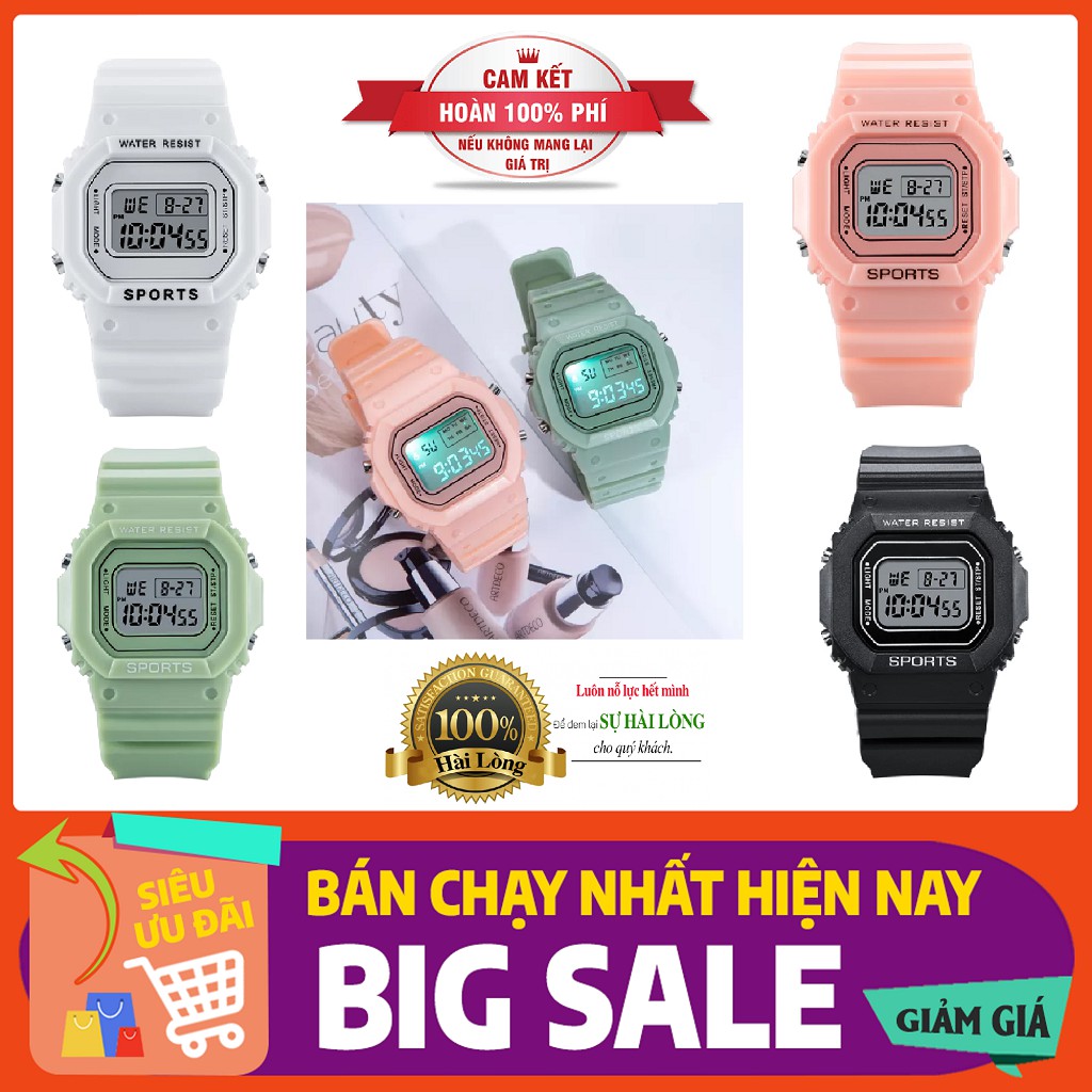 Đồng hồ thể thao unisex, máy điện tử, chống nước tốt, dây cao su thơm, phù hợp cho mọi lứa tuổi