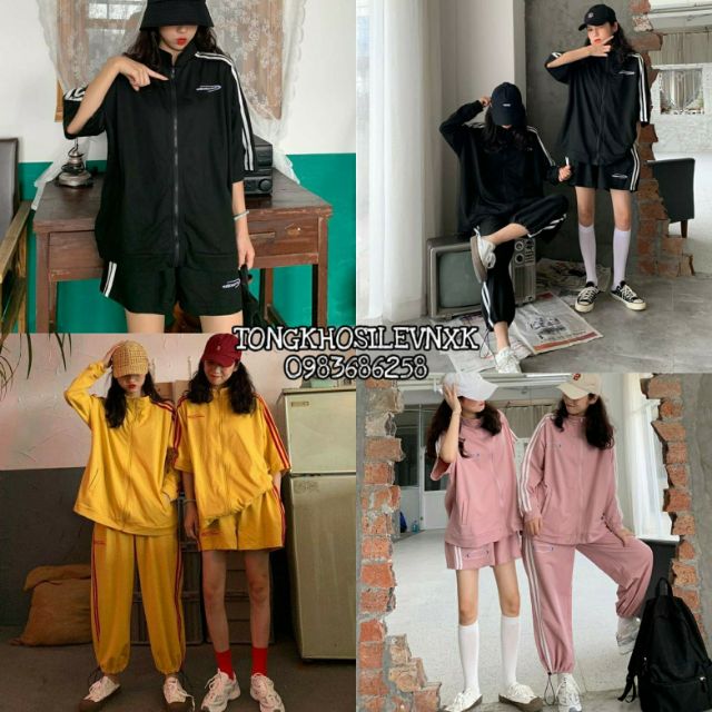 SET ĐỒ THỂ THAO NAM NỮ ULZZANG - SET NỈ THỂ THAO SỌC UNISEX