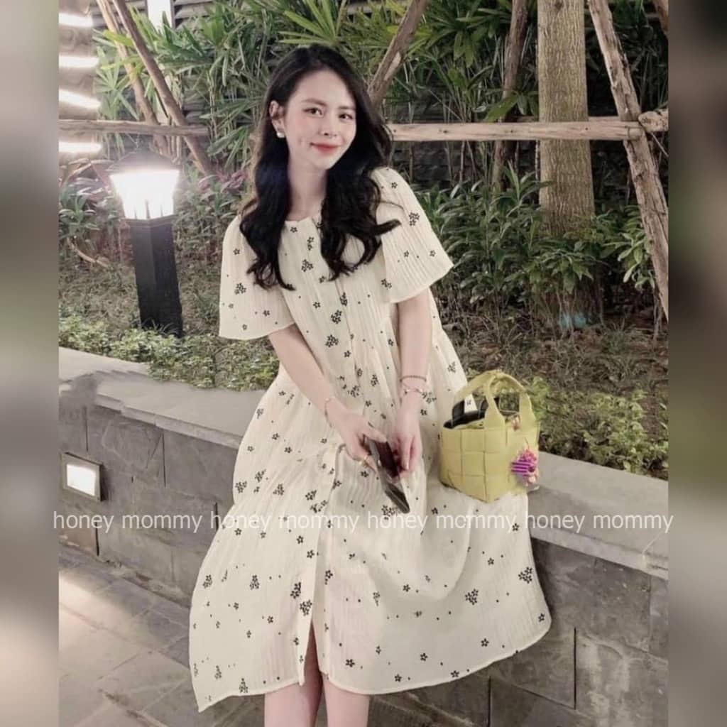 Đầm Bầu Váy Bầu Mùa Hè Vải Mát Dáng Xòe Thiết Kế Xinh Xắn Đi Chơi Dự Tiệc Đi Làm (Cài cúc)