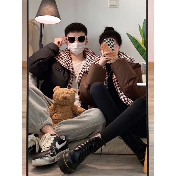 Áo Phao Béo Hoạ Tiết Caro Cho Cặp Đôi - A034