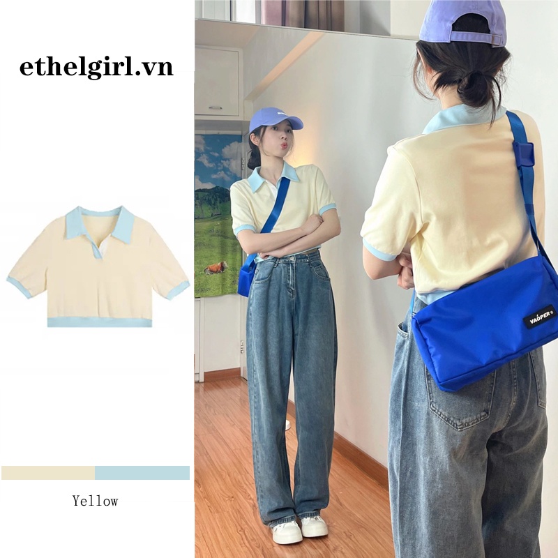 Áo polo Ngắn Tay Dáng Rộng Thời Trang Retro Hàn Quốc Dành Cho Nữ