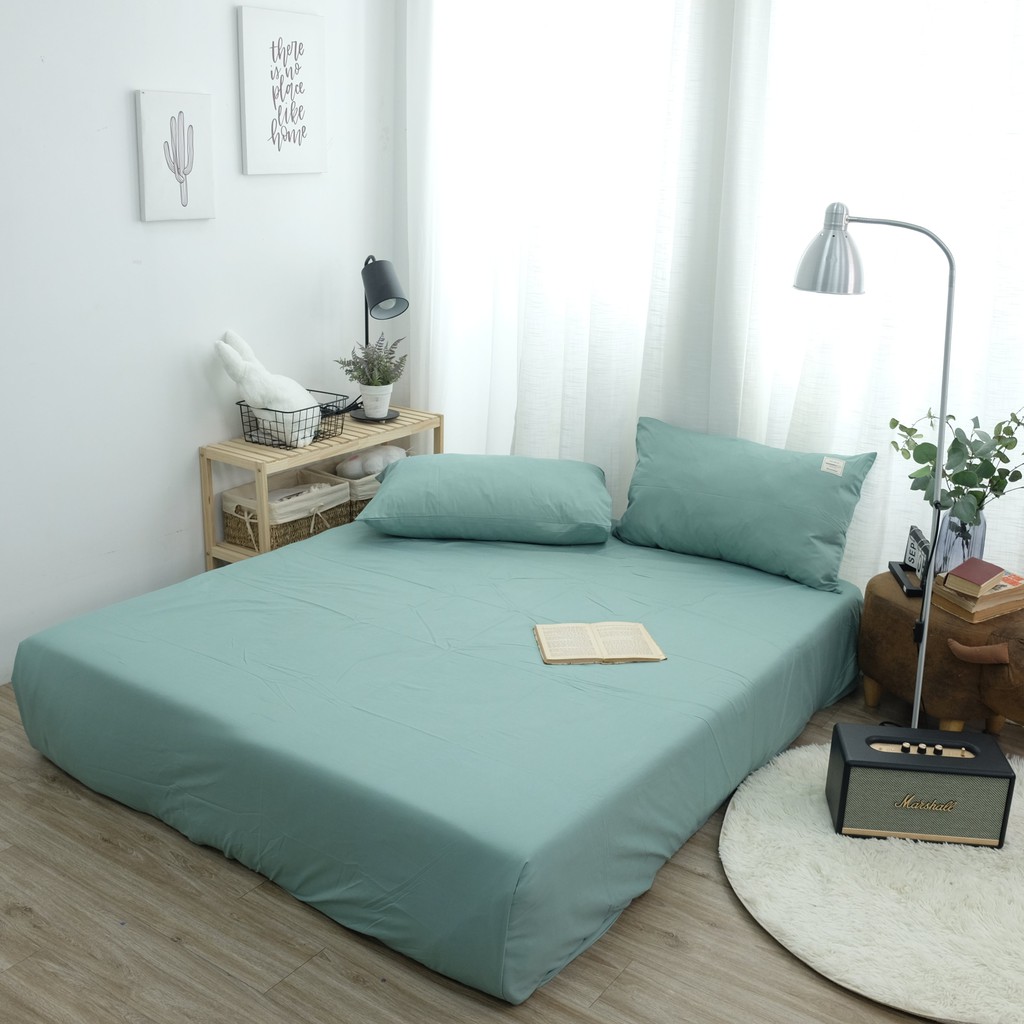 Drap giường và hai vỏ gối cotton Mịn Decor một màu nhã nhặn