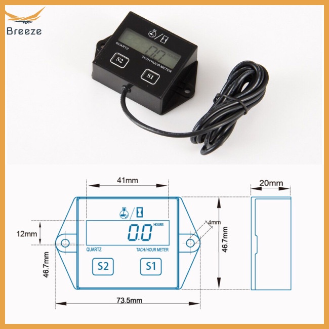 breeze Tiny Tach Digital Hour Meter Tachometer For Marine Spark Mower Engine Motor