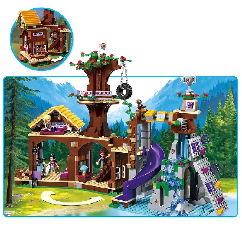 (sẵn hàng hộp to) Đồ chơi xếp hình lego friends bé trai bé gái biệt thự trong rừng có cầu trượt vui chơi cắm trại SX3019