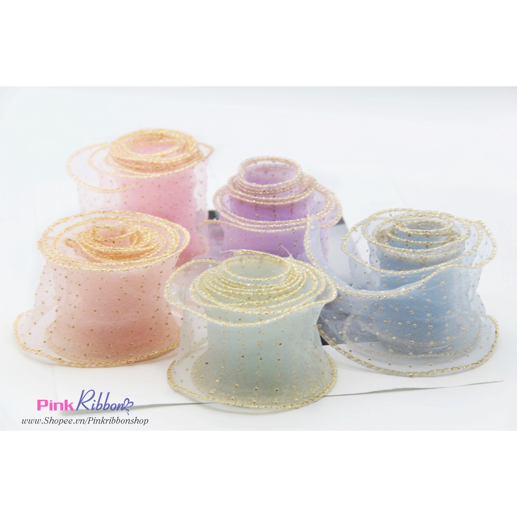 RB viền bô đê kim tuyến chấm bi nhũ 4cm