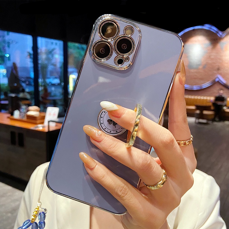 Ốp Điện Thoại Dẻo Đính Kim Cương Giả Sang Trọng Kèm Giá Đỡ Nhẫn Cho IPhone 14 Pro 13 12 11 Pro MAX XS XR X 6s 7 8 Plus SE3